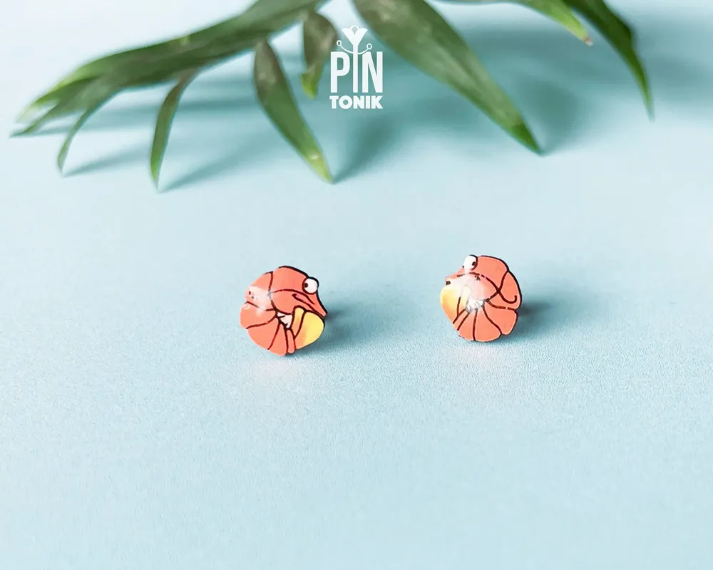 Jewelry - Neon Shrimp Earrings - Funny Food Stud Earrings - Quirky Beach Jewelry - PINTONIK