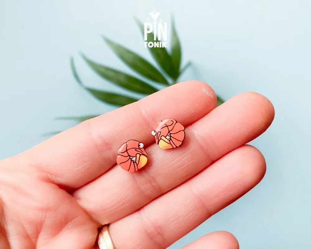 Jewelry - Neon Shrimp Earrings - Funny Food Stud Earrings - Quirky Beach Jewelry - PINTONIK