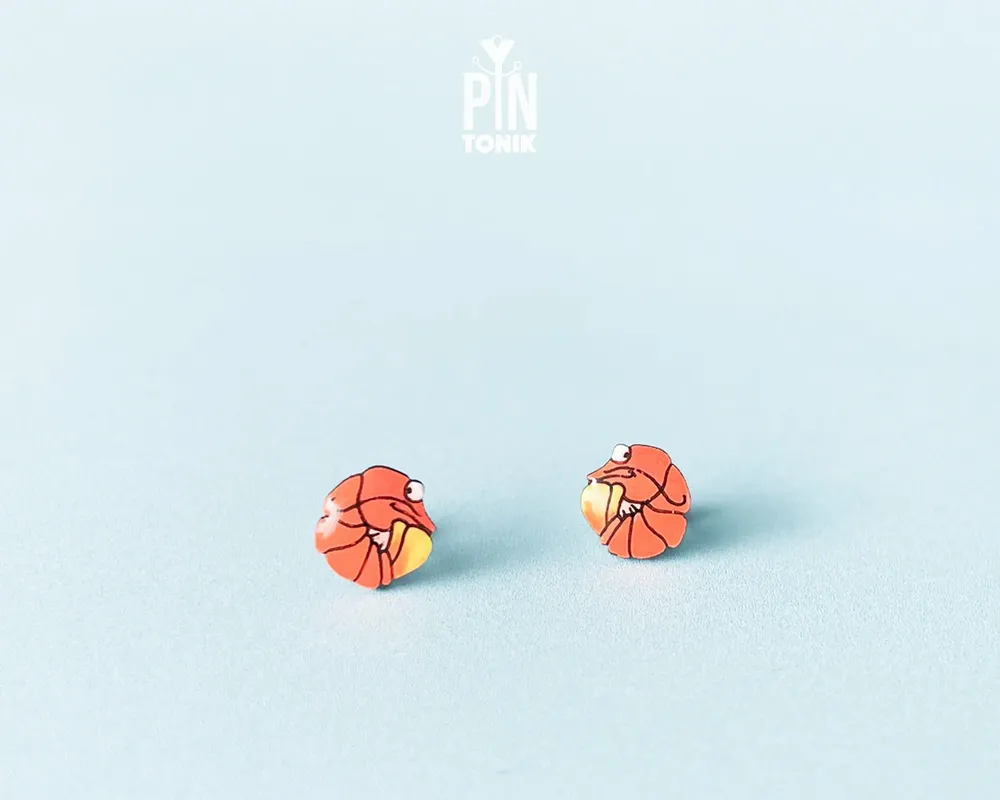 Jewelry - Neon Shrimp Earrings - Funny Food Stud Earrings - Quirky Beach Jewelry - PINTONIK
