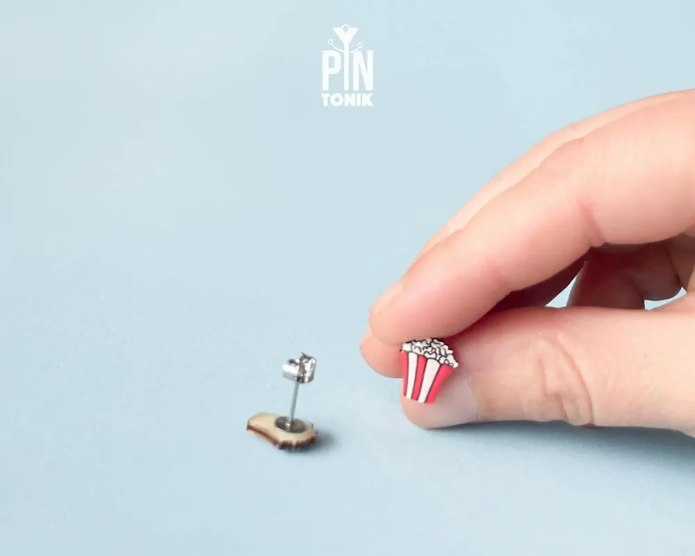 Jewelry - Popcorn Stud Earrings - Movie Night Snack Earrings - Fun Food Jewelry - Teenage Girl Gift - PINTONIK