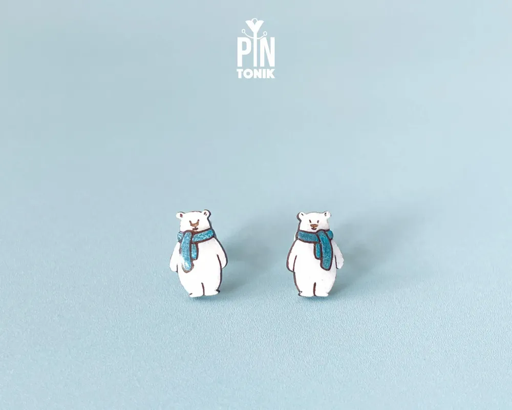 Bijoux - Boucles d'oreilles Ours Polaire - Boucles d'oreilles Animaux de Noël - Bijoux de Noël amusants - PINTONIK