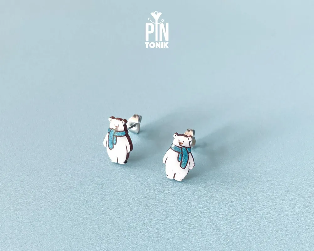 Bijoux - Boucles d'oreilles Ours Polaire - Boucles d'oreilles Animaux de Noël - Bijoux de Noël amusants - PINTONIK
