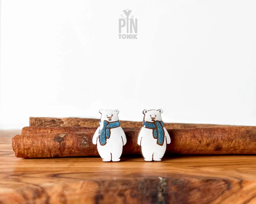 Bijoux - Boucles d'oreilles Ours Polaire - Boucles d'oreilles Animaux de Noël - Bijoux de Noël amusants - PINTONIK