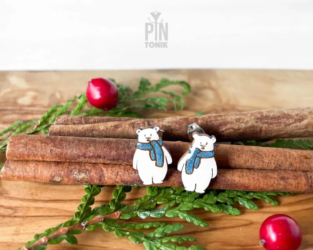 Bijoux - Boucles d'oreilles Ours Polaire - Boucles d'oreilles Animaux de Noël - Bijoux de Noël amusants - PINTONIK