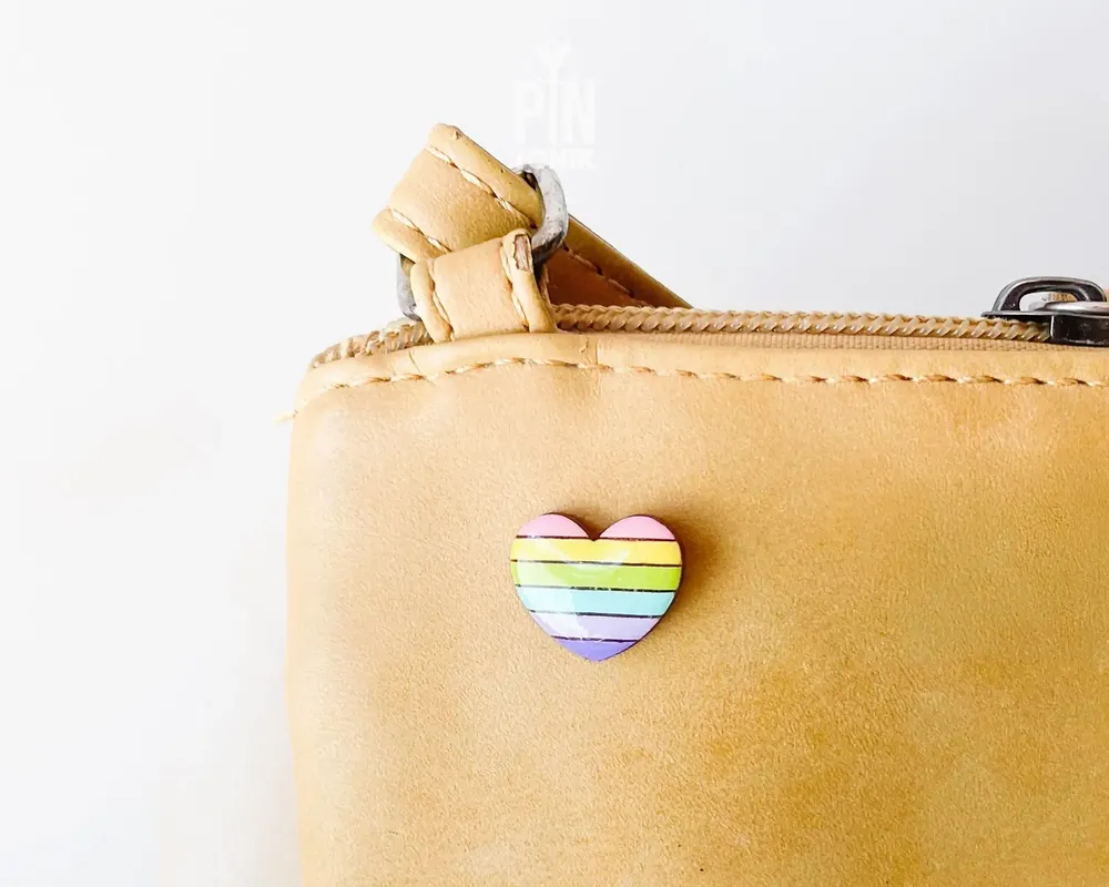 Jewelry - Pastel Rainbow Hearts Pin - Collar Brooch - Valentine's Day Wooden Badge - PINTONIK