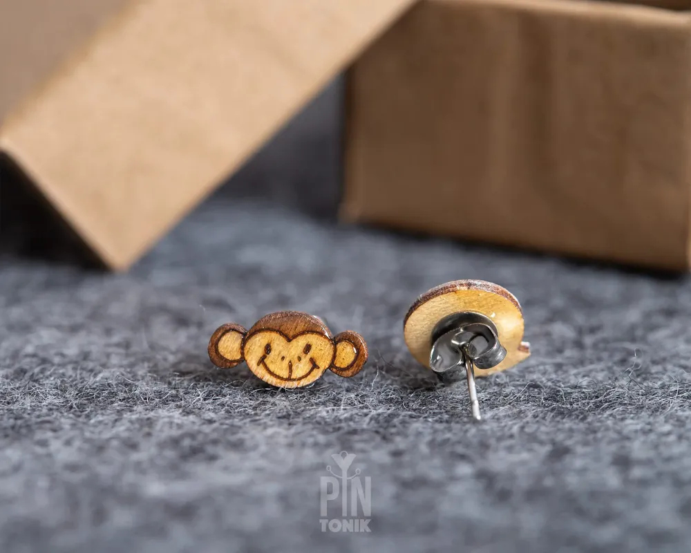 Jewelry - Quirky Monkey Earrings - Funky Stud Earrings - Weird Gifts for 30th Birthday or Christmas Stocking Stuffer - PINTONIK