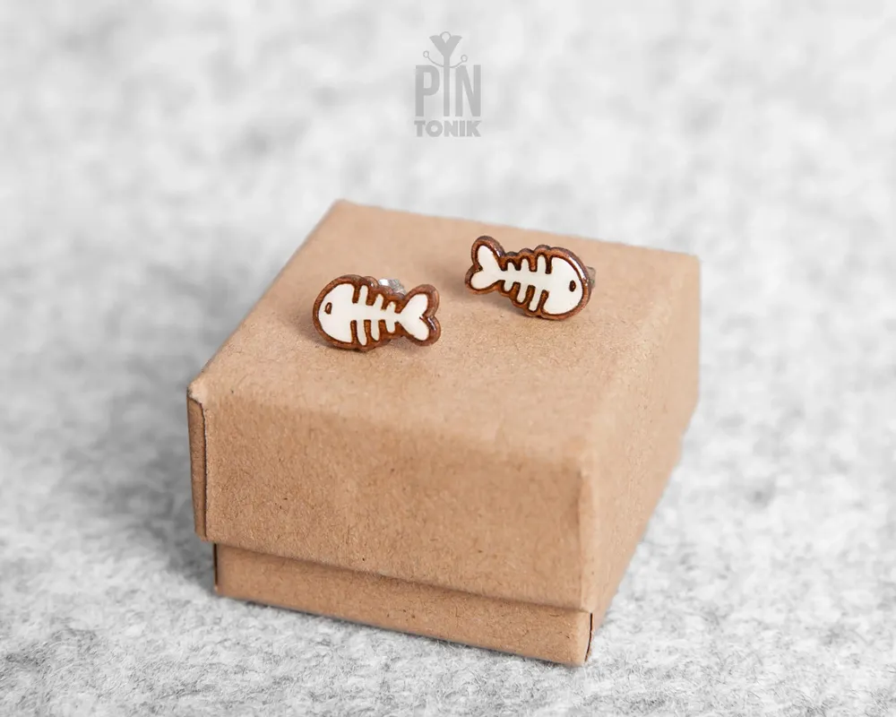 Bijoux - Boucles d'oreilles squelette de poisson effrayantes, boucles d'oreilles fantaisie en forme d'arête de poisson - Accessoires de costume d'Halloween terrifiants - PINTONIK