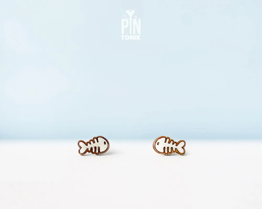 Bijoux - Boucles d'oreilles squelette de poisson effrayantes, boucles d'oreilles fantaisie en forme d'arête de poisson - Accessoires de costume d'Halloween terrifiants - PINTONIK