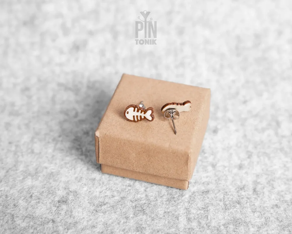 Bijoux - Boucles d'oreilles squelette de poisson effrayantes, boucles d'oreilles fantaisie en forme d'arête de poisson - Accessoires de costume d'Halloween terrifiants - PINTONIK