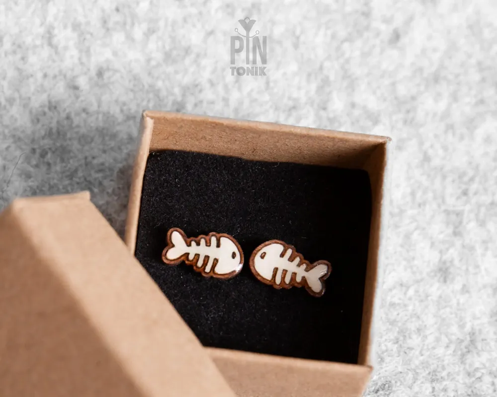 Bijoux - Boucles d'oreilles squelette de poisson effrayantes, boucles d'oreilles fantaisie en forme d'arête de poisson - Accessoires de costume d'Halloween terrifiants - PINTONIK