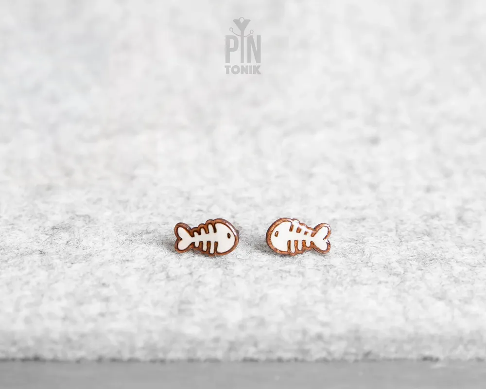 Bijoux - Boucles d'oreilles squelette de poisson effrayantes, boucles d'oreilles fantaisie en forme d'arête de poisson - Accessoires de costume d'Halloween terrifiants - PINTONIK