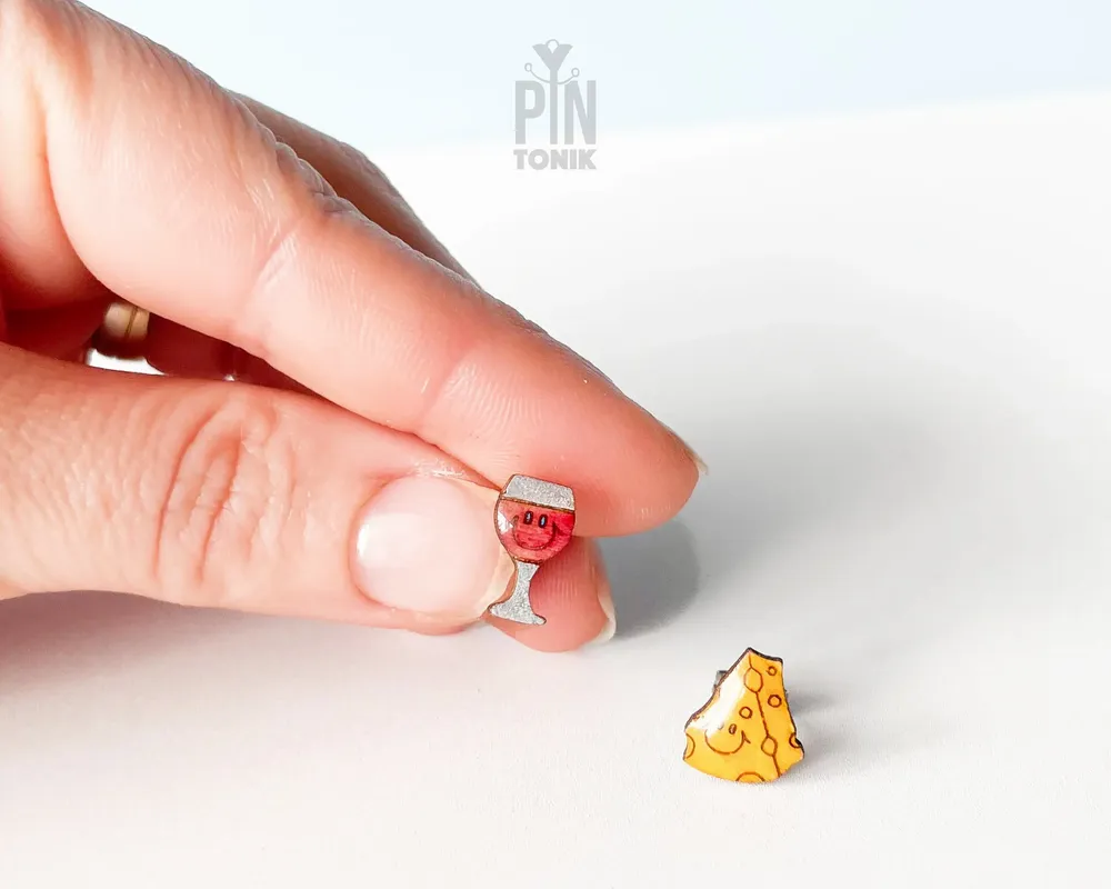 Jewelry - Wine and Cheese Mismatched Earrings - Kawaii Funky Earrings - Weird Gifts for 30th birthday or New Mom - PINTONIK