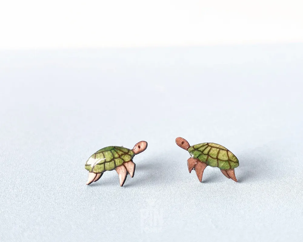 Bijoux - Boucles d'oreilles tortue de mer - Bijoux hawaïens en bois - PINTONIK