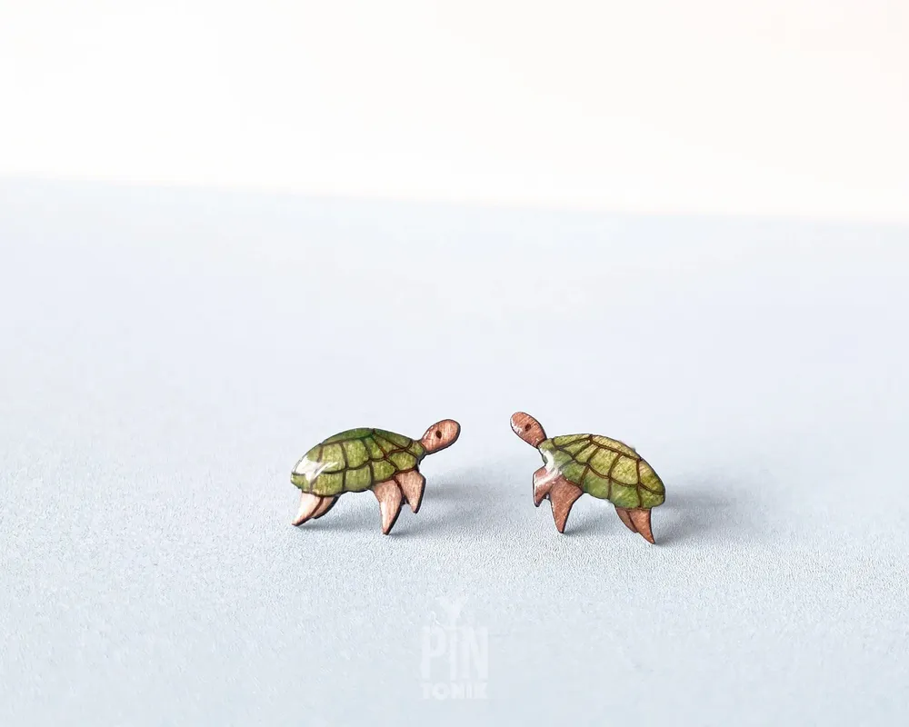 Bijoux - Boucles d'oreilles tortue de mer - Bijoux hawaïens en bois - PINTONIK