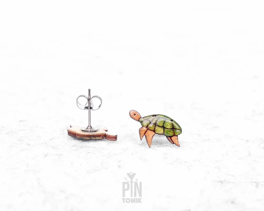 Bijoux - Boucles d'oreilles tortue de mer - Bijoux hawaïens en bois - PINTONIK
