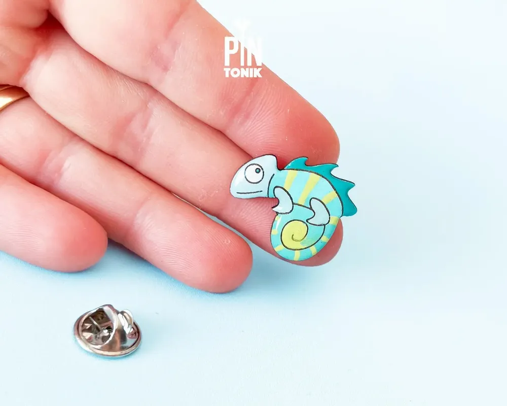 Bijoux - Broche caméléon bleu - Accessoire bouton gecko lézard - Broche cosplay animal - PINTONIK