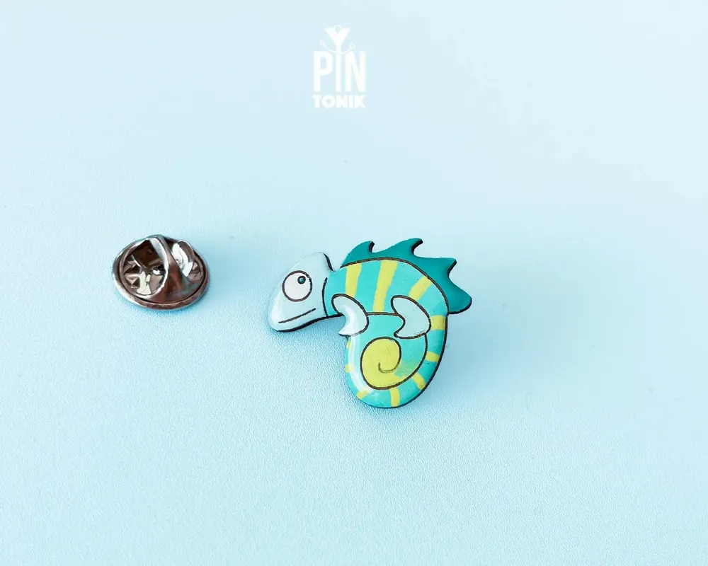 Bijoux - Broche caméléon bleu - Accessoire bouton gecko lézard - Broche cosplay animal - PINTONIK