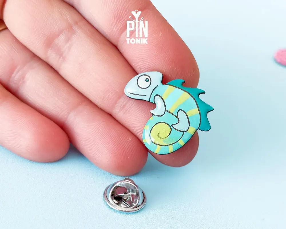 Bijoux - Broche caméléon bleu - Accessoire bouton gecko lézard - Broche cosplay animal - PINTONIK