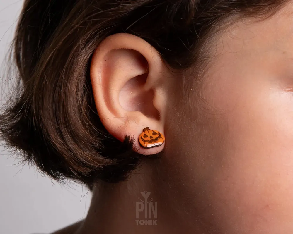 Bijoux - Boucles d'oreilles Jack O'Lantern - Bijoux d'Halloween originaux en bois - PINTONIK