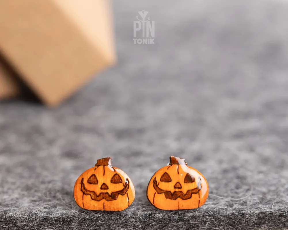 Bijoux - Boucles d'oreilles Jack O'Lantern - Bijoux d'Halloween originaux en bois - PINTONIK