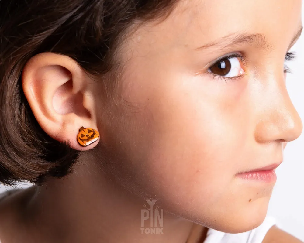 Bijoux - Boucles d'oreilles Jack O'Lantern - Bijoux d'Halloween originaux en bois - PINTONIK