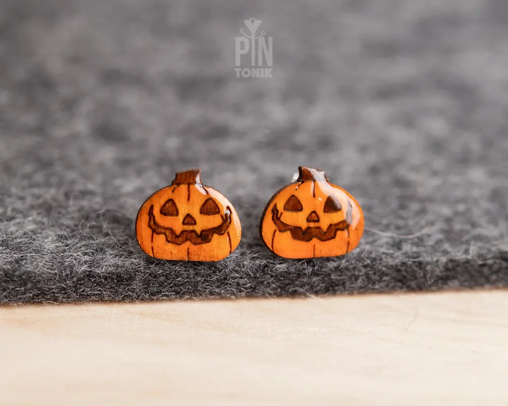 Bijoux - Boucles d'oreilles Jack O'Lantern - Bijoux d'Halloween originaux en bois - PINTONIK