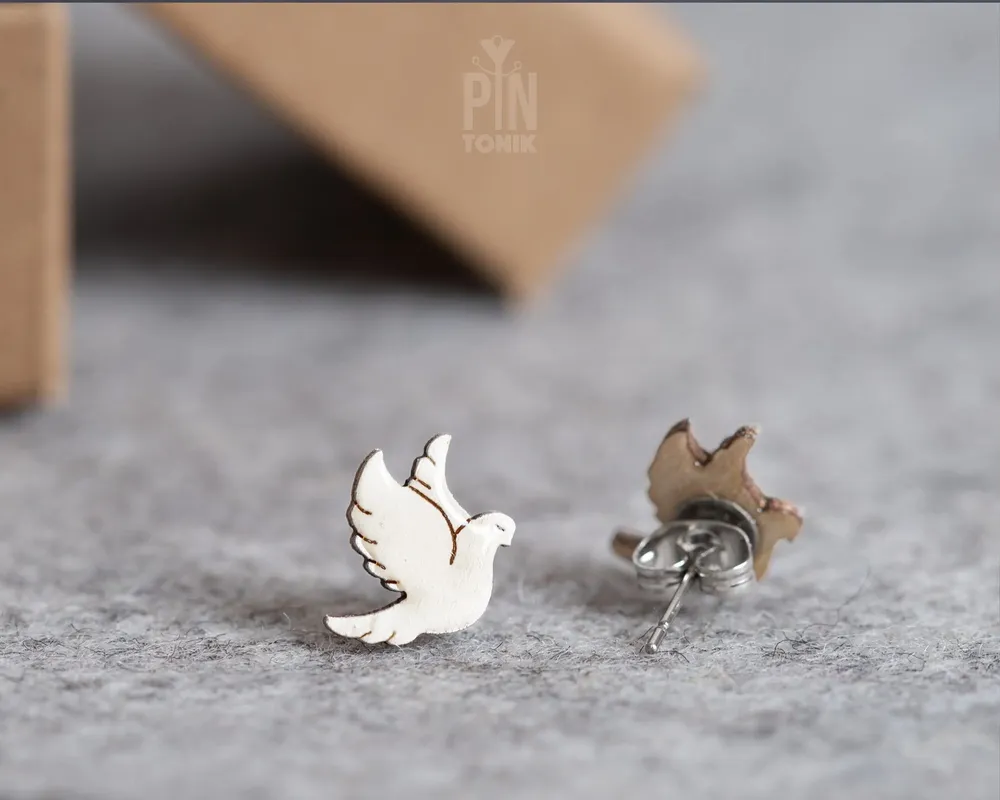 Jewelry - White Dove Stud Earrings - First Communion, Christening Gifts for Goddaughter, Godmother or Adult Baptism - PINTONIK