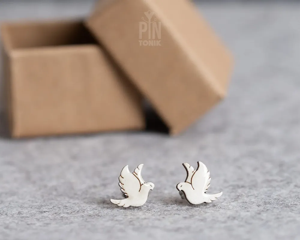 Jewelry - White Dove Stud Earrings - First Communion, Christening Gifts for Goddaughter, Godmother or Adult Baptism - PINTONIK