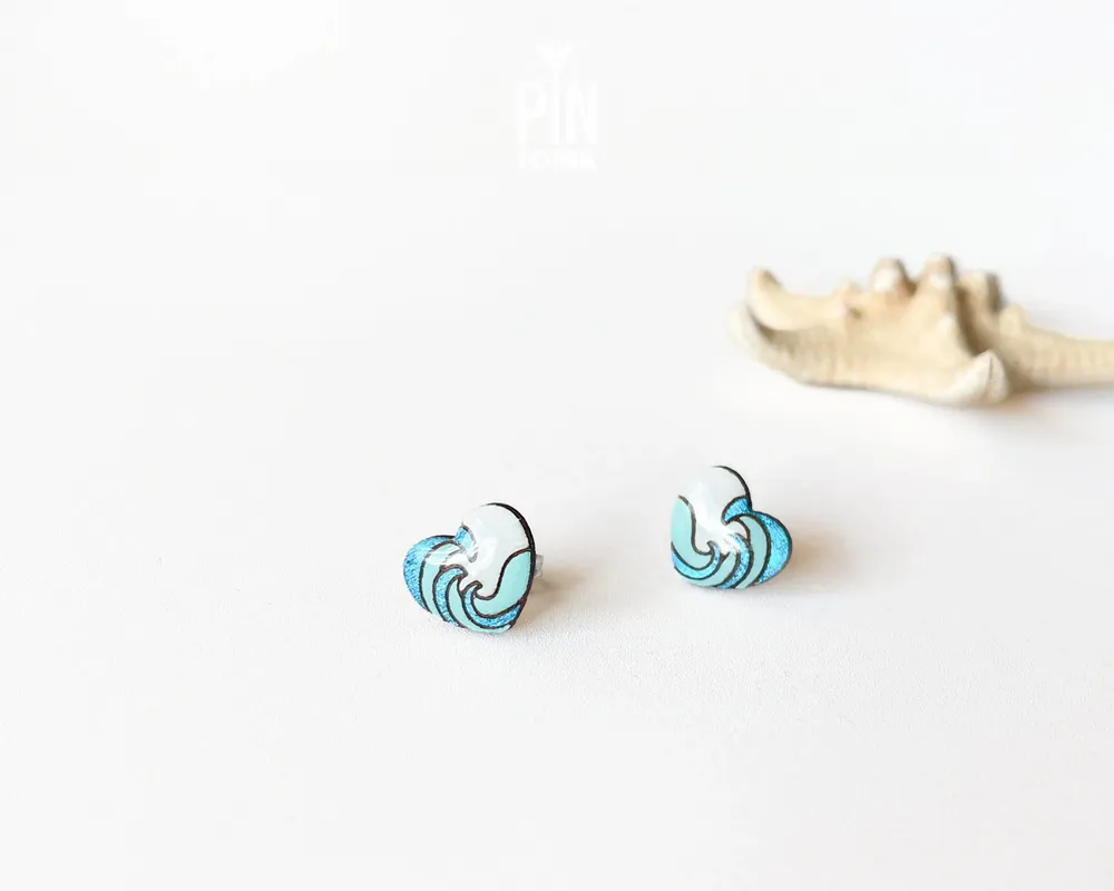 Jewelry - Ocean Wave Summer Earrings - Surf Jewelry - Coastal Beach Stud Earrings - Surfer or Girlfriend Gift - PINTONIK