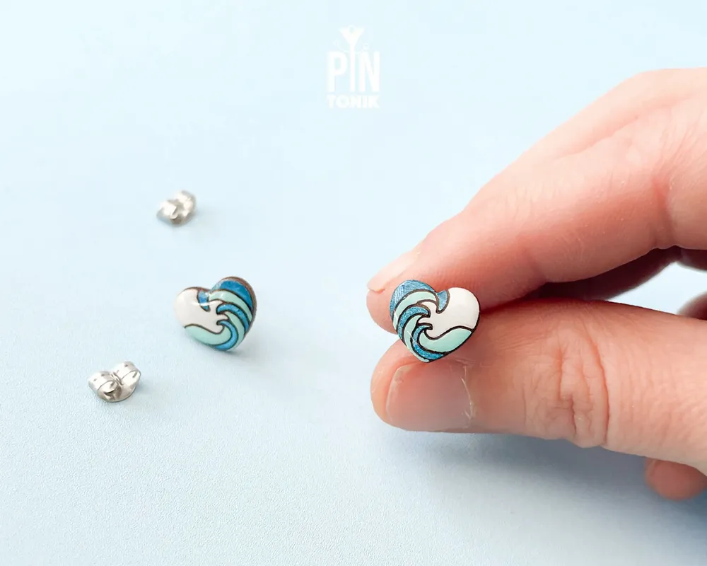 Jewelry - Ocean Wave Summer Earrings - Surf Jewelry - Coastal Beach Stud Earrings - Surfer or Girlfriend Gift - PINTONIK