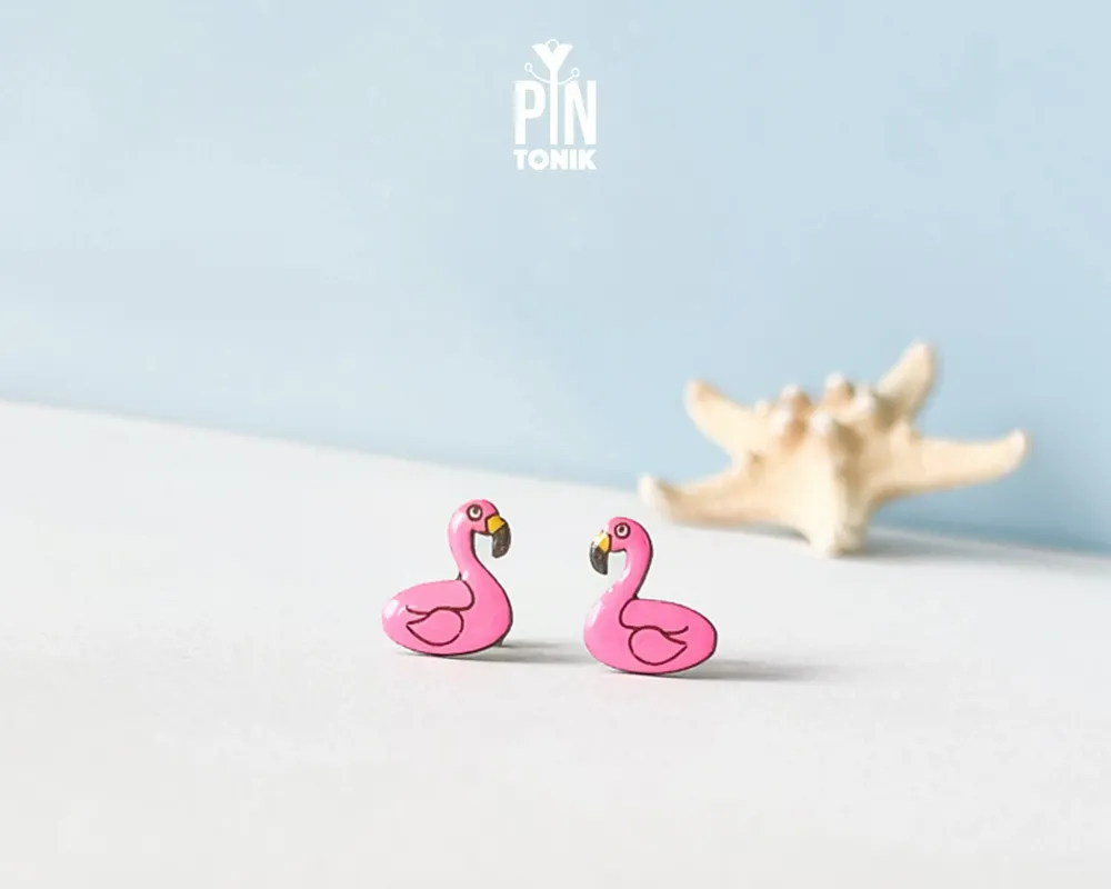 Jewelry - Funny Flamingo Earrings - Pool Floatie Stud Earrings - Summer Beach Jewelry for Pool Party - PINTONIK