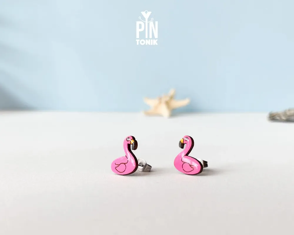 Jewelry - Funny Flamingo Earrings - Pool Floatie Stud Earrings - Summer Beach Jewelry for Pool Party - PINTONIK