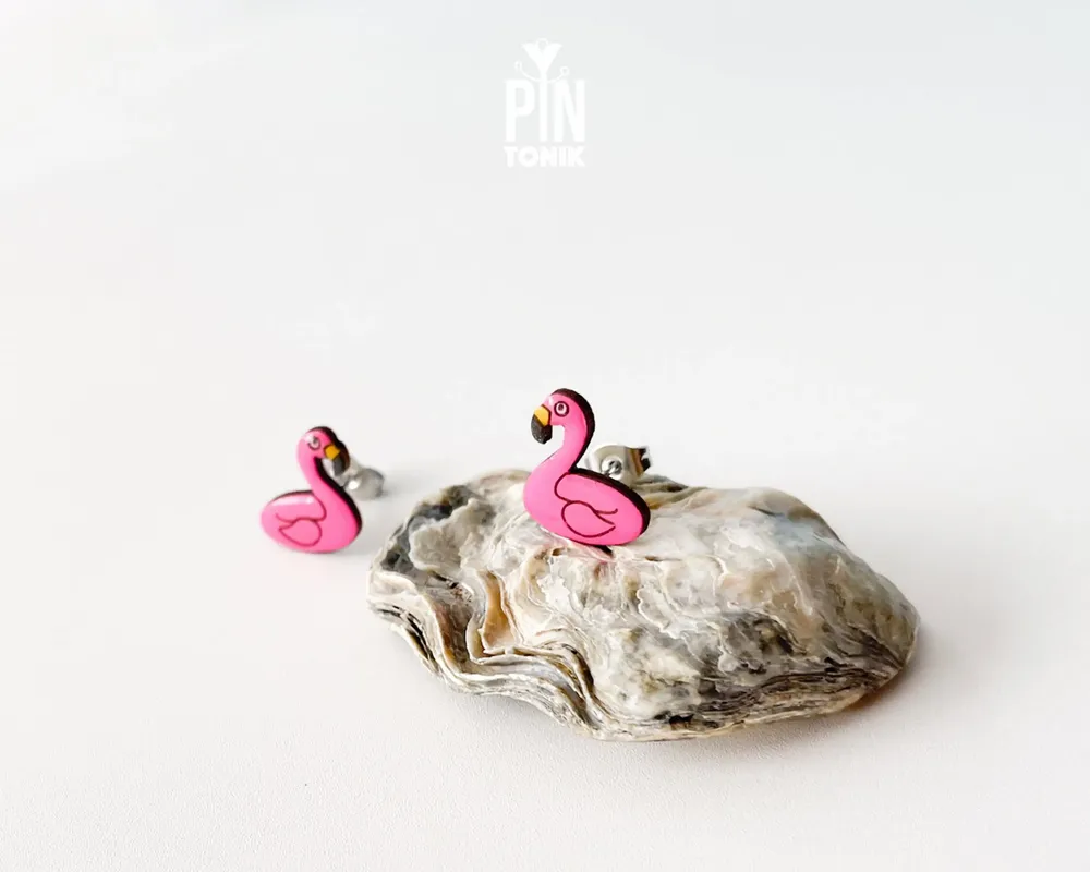 Jewelry - Funny Flamingo Earrings - Pool Floatie Stud Earrings - Summer Beach Jewelry for Pool Party - PINTONIK