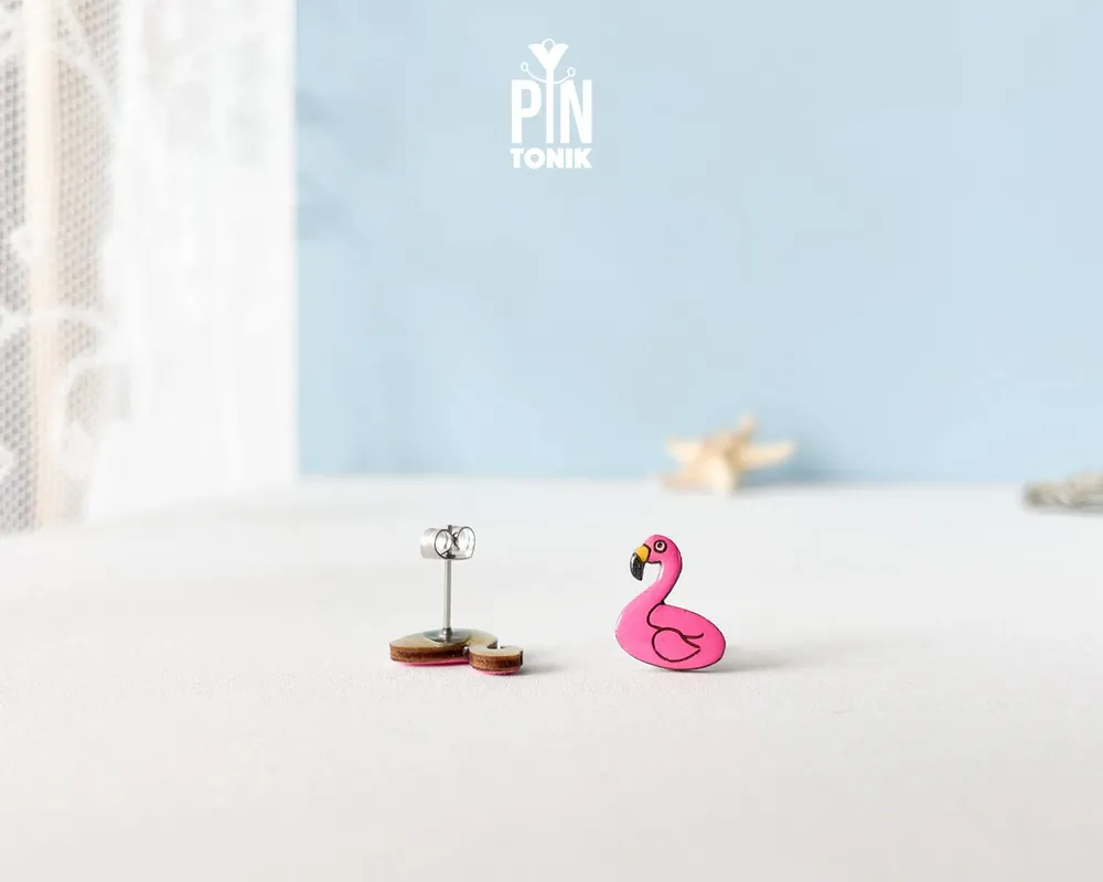 Jewelry - Funny Flamingo Earrings - Pool Floatie Stud Earrings - Summer Beach Jewelry for Pool Party - PINTONIK