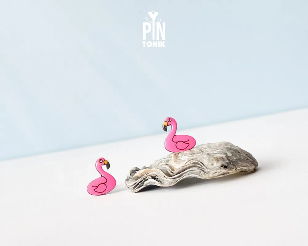 Jewelry - Funny Flamingo Earrings - Pool Floatie Stud Earrings - Summer Beach Jewelry for Pool Party - PINTONIK