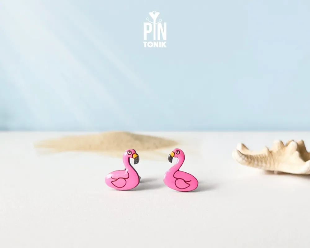 Jewelry - Funny Flamingo Earrings - Pool Floatie Stud Earrings - Summer Beach Jewelry for Pool Party - PINTONIK