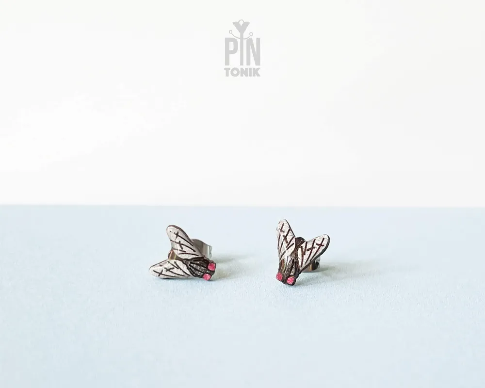 Bijoux - Boucles d'oreilles mouche noire - Bijoux insectes originaux - Accessoire de déguisement mouche pour Halloween - PINTONIK