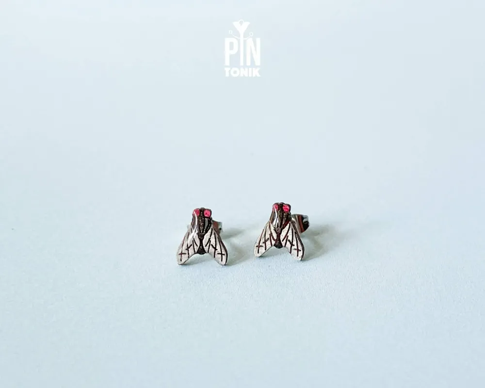 Bijoux - Boucles d'oreilles mouche noire - Bijoux insectes originaux - Accessoire de déguisement mouche pour Halloween - PINTONIK