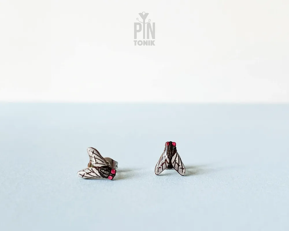 Bijoux - Boucles d'oreilles mouche noire - Bijoux insectes originaux - Accessoire de déguisement mouche pour Halloween - PINTONIK