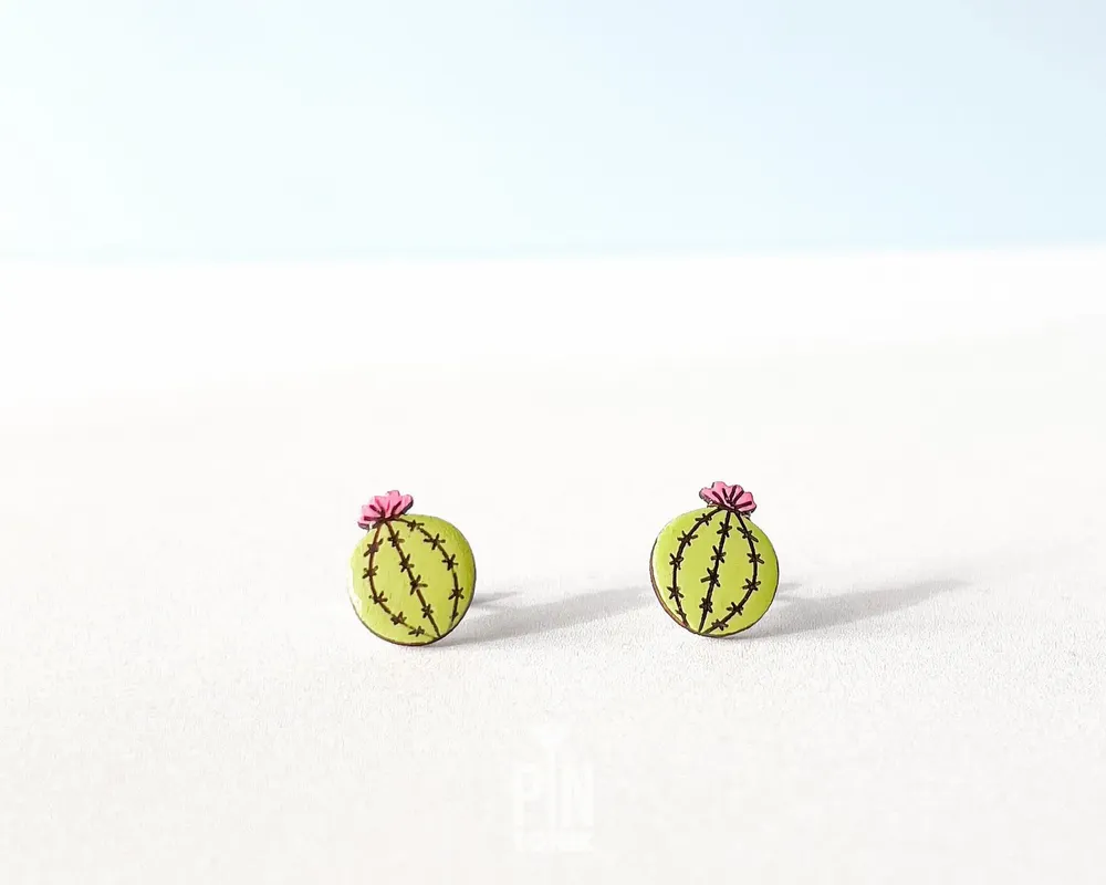 Jewelry - Cactus Stud Earrings - Boho Cacti Jewelry - Green Succulent Studs - PINTONIK