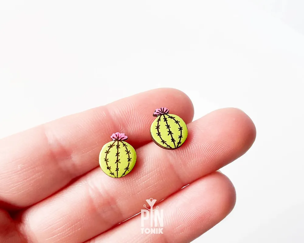 Jewelry - Cactus Stud Earrings - Boho Cacti Jewelry - Green Succulent Studs - PINTONIK