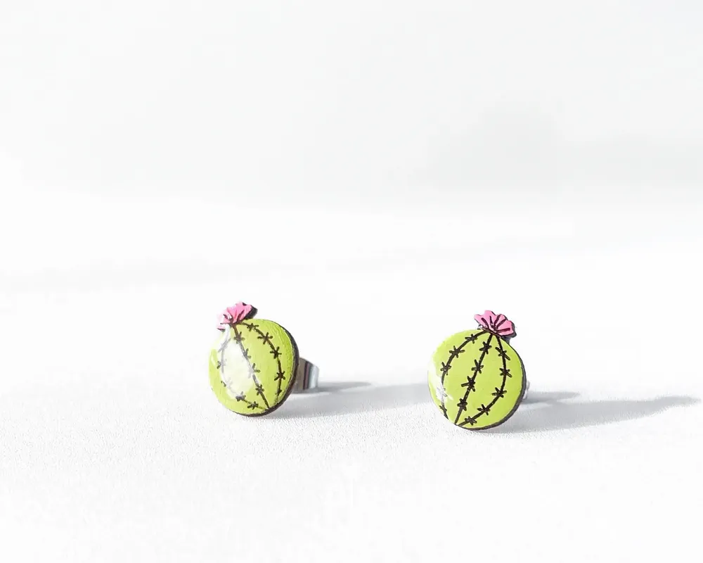 Jewelry - Cactus Stud Earrings - Boho Cacti Jewelry - Green Succulent Studs - PINTONIK