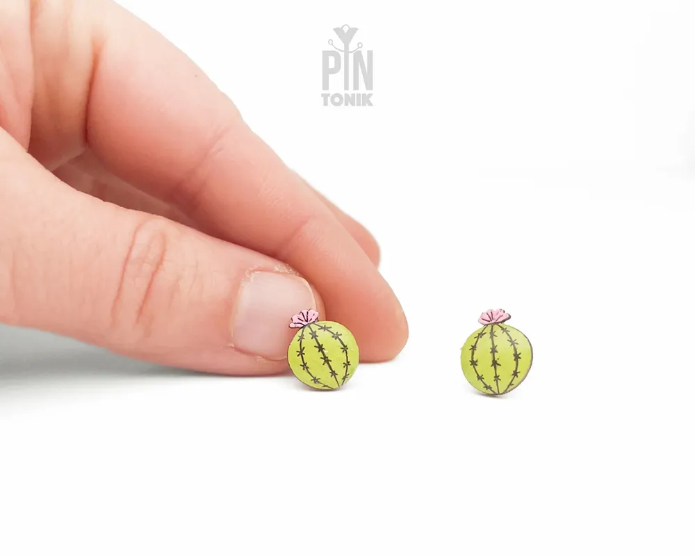 Jewelry - Cactus Stud Earrings - Boho Cacti Jewelry - Green Succulent Studs - PINTONIK