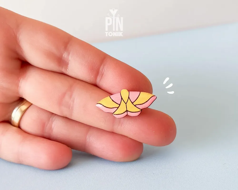 Jewelry - Rosy Maple Moth Pin - Pink Insect Brooch - PINTONIK