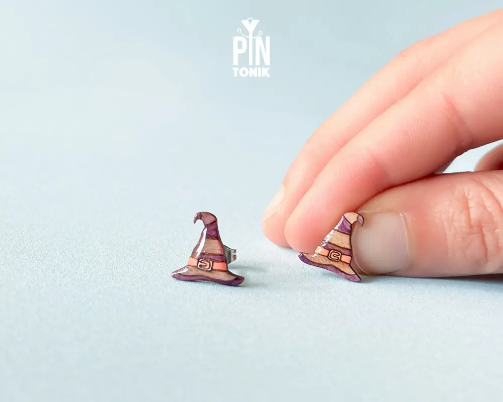 Bijoux - Boucles d'oreilles chapeau de sorcière pour Halloween - Bijoux de sorcière originaux pour adolescentes - Cadeaux effrayants - PINTONIK