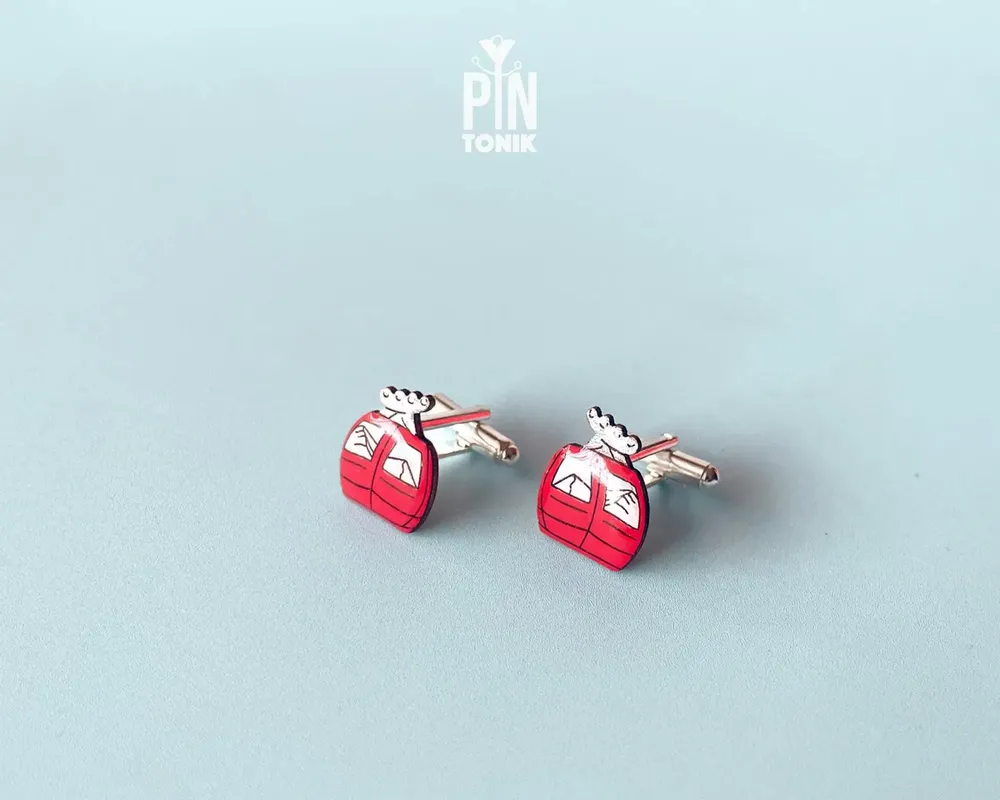 Jewelry - Ski Gondola Cufflinks - Fun Apres Ski Lift Snowboard Gifts - Winter Wedding Groom Cuff Links - PINTONIK