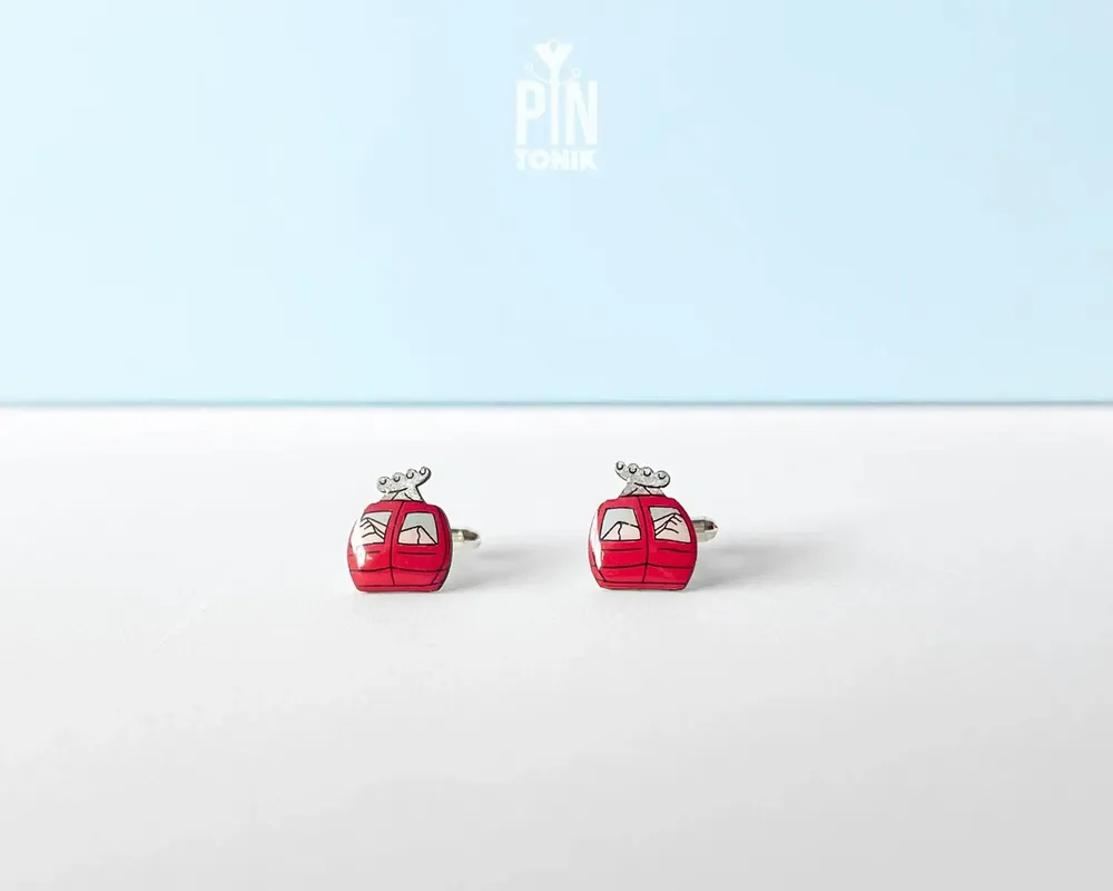 Jewelry - Ski Gondola Cufflinks - Fun Apres Ski Lift Snowboard Gifts - Winter Wedding Groom Cuff Links - PINTONIK