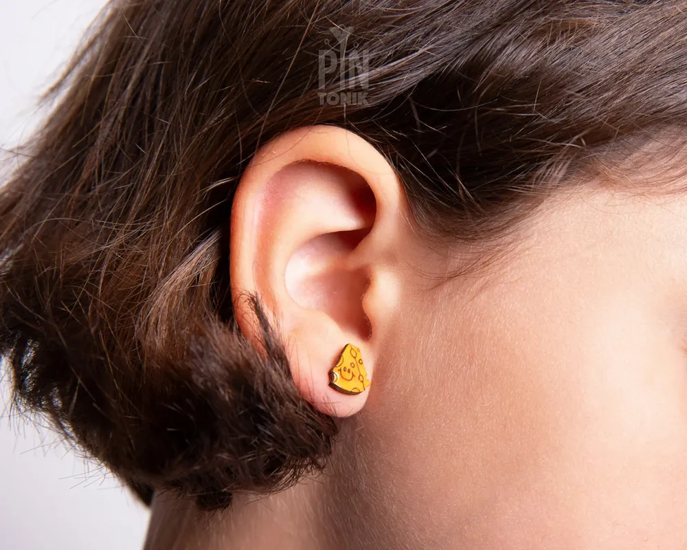 Jewelry - Kawaii Cheese Funky Earrings - Cute Food Stud Earrings for Teenage Girl - Weird Gifts for 30th birthday or bestfriend - PINTONIK