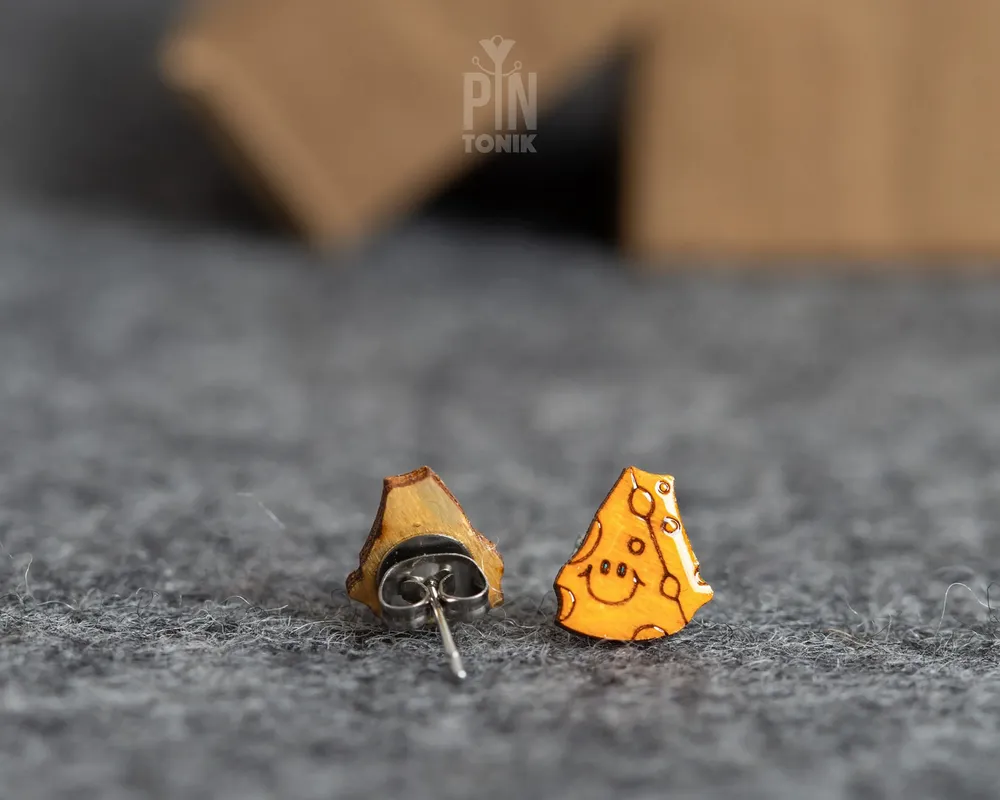 Jewelry - Kawaii Cheese Funky Earrings - Cute Food Stud Earrings for Teenage Girl - Weird Gifts for 30th birthday or bestfriend - PINTONIK
