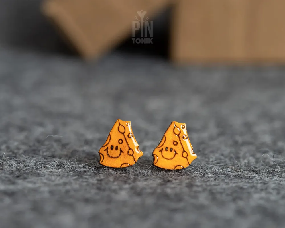 Jewelry - Kawaii Cheese Funky Earrings - Cute Food Stud Earrings for Teenage Girl - Weird Gifts for 30th birthday or bestfriend - PINTONIK